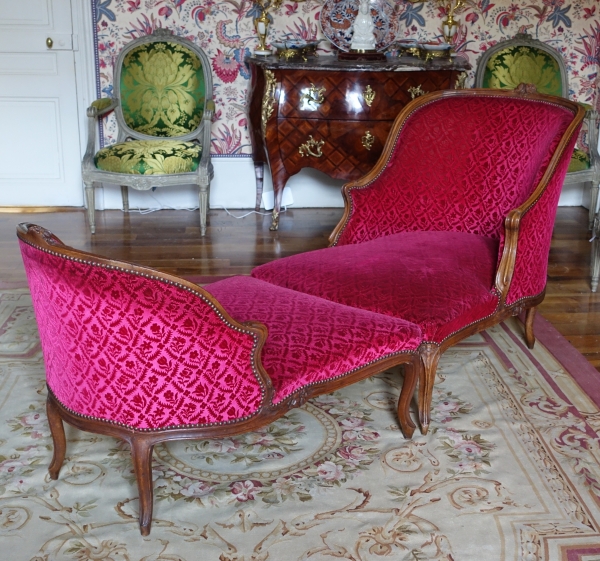 Détail — Duchesse brisée - chaise longue d'époque Louis XV en velours frappé, Manufacture Bonvallet