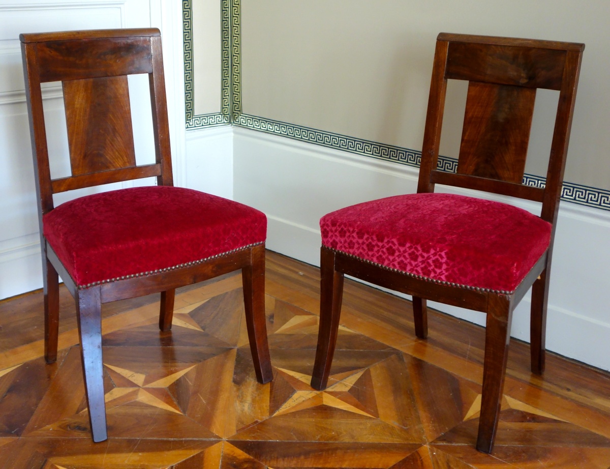 Détail — Paire de chaises d'époque Empire en acajou - velours frappé