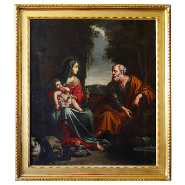 Ecole française du XVIIe siècle, le repos pendant la fuite en Egypte - Sainte Famille 94,5cm x 106cm