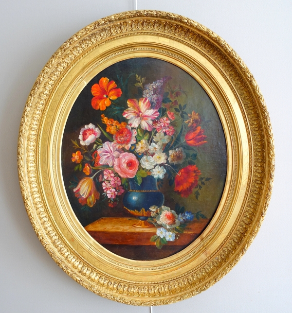 Détail — Ecole du XVIIIe siècle, suiveur de Vallayer Coster, tableau de fleurs, huile sur toile - 84cm x 97cm