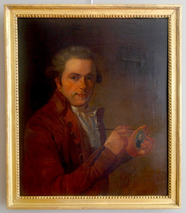 Détail — Ecole Française du XVIIIe siècle : portrait du miniaturiste Lié Louis Périn-Salbreux d'après Roslin