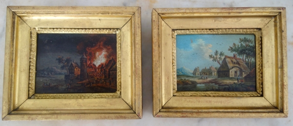 Détail — Paire de tableaux miniatures, huiles sur cuivre d'époque début XIXe siècle