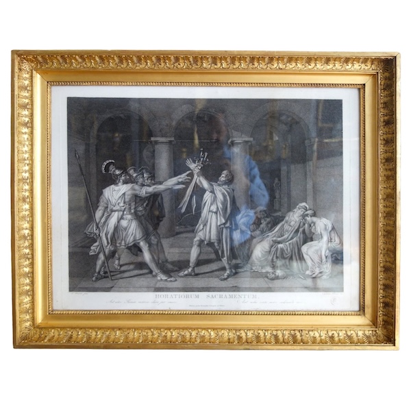 Gravure d'époque Empire : le serment des Horaces d'après l'oeuvre de David - cadre en bois doré