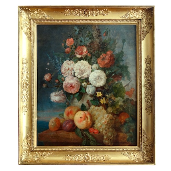 Nature morte début XIXe siècle, suiveur de van Spaendonck : bouquet de fleurs - 58cm x 70cm