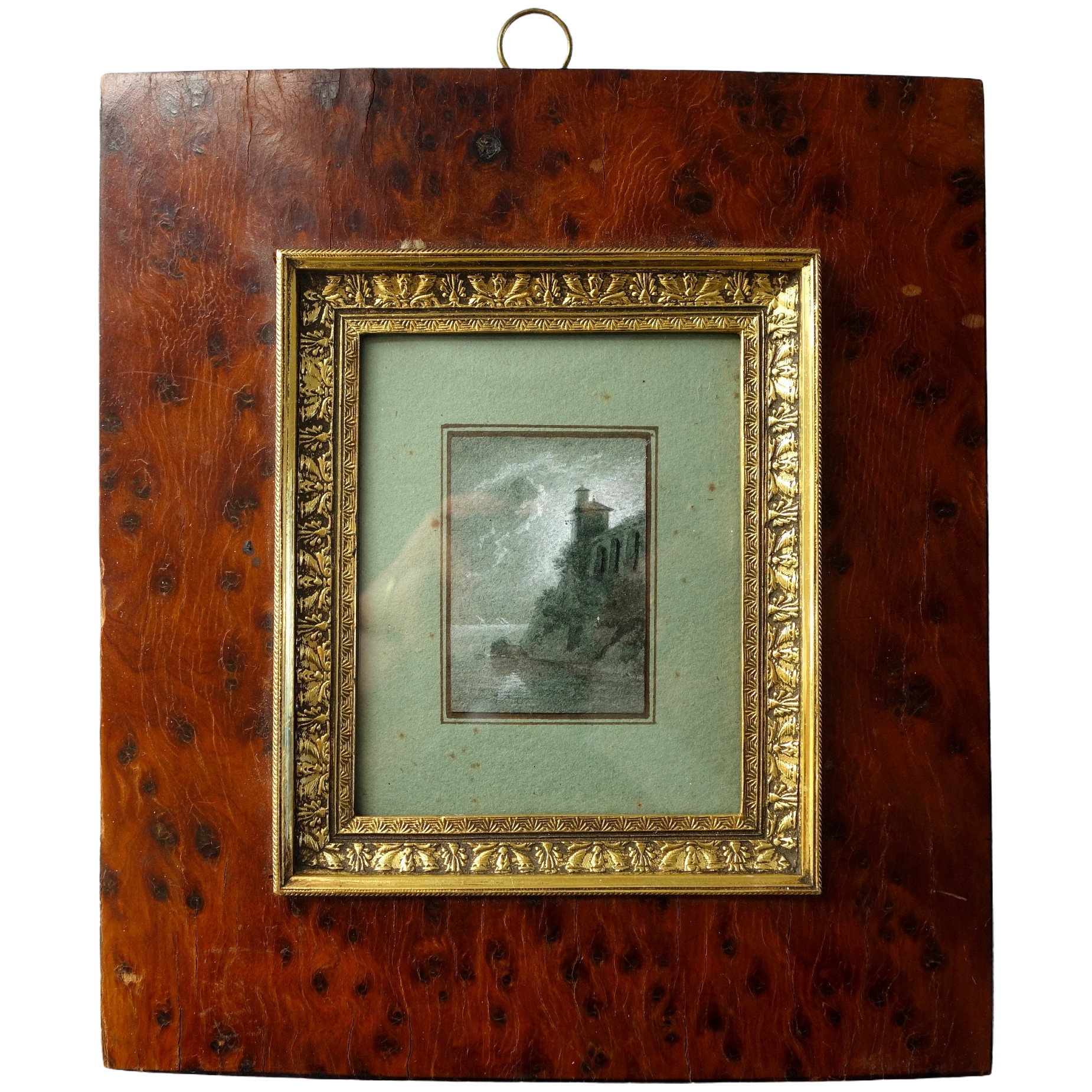 Tableau miniature - paysage italien en grisaille - gouache, début XIXe siècle