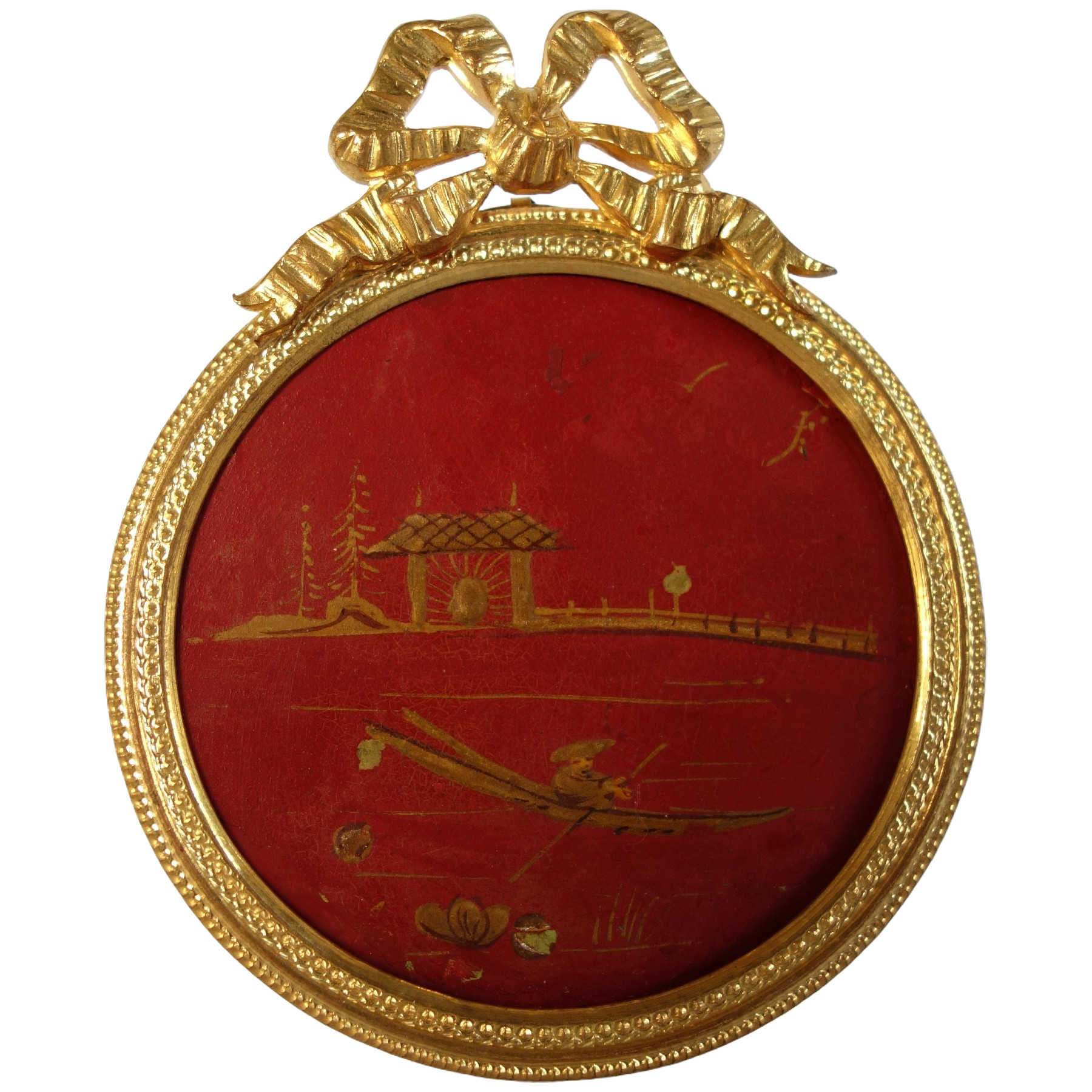 Miniature chinoiserie à suspendre ou poser - bronze et laque dans le goût de la Chine - vers 1900