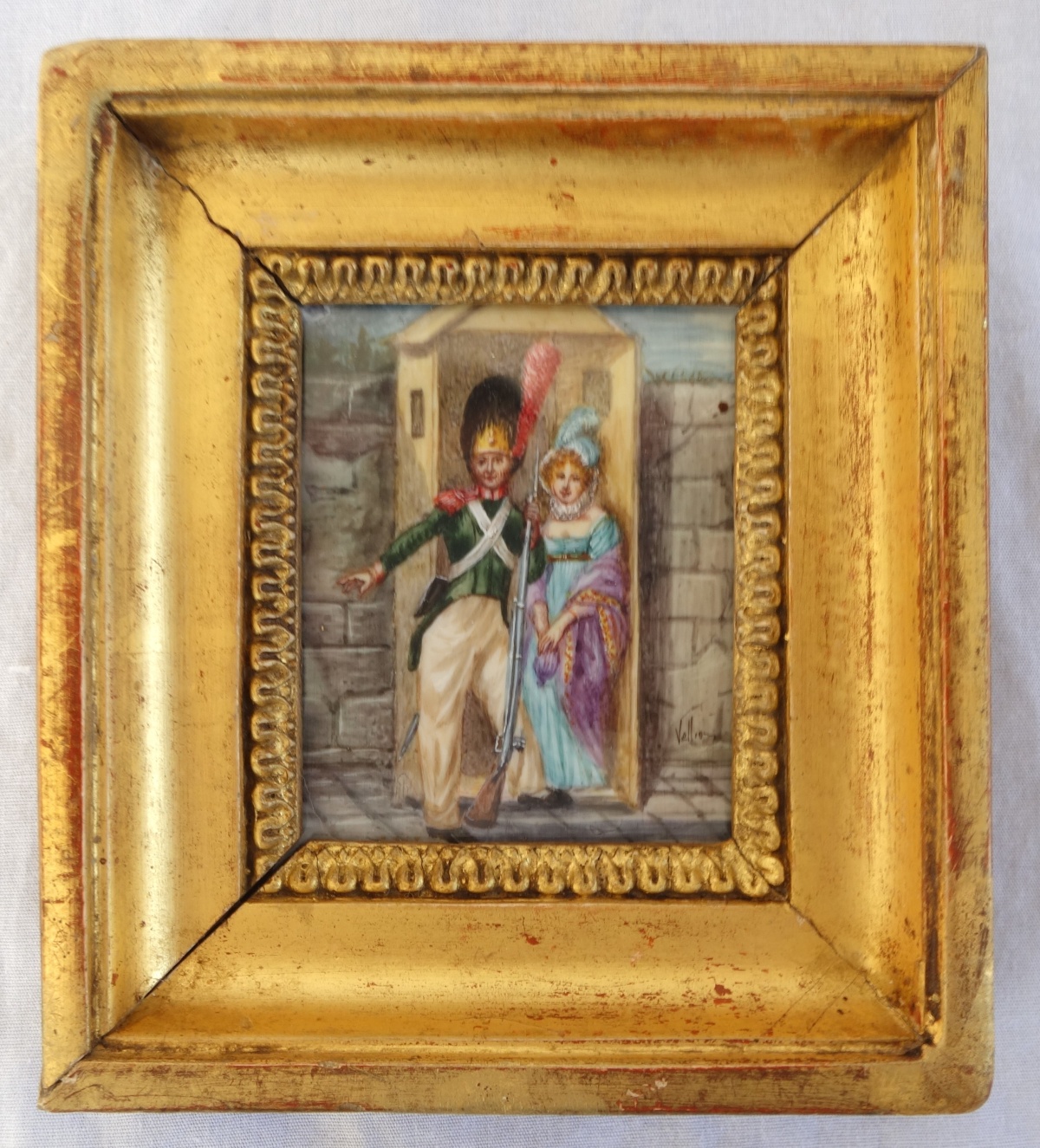 Détail — Tableau miniature - le grenadier sentinelle et la belle - gouache, début XIXe siècle