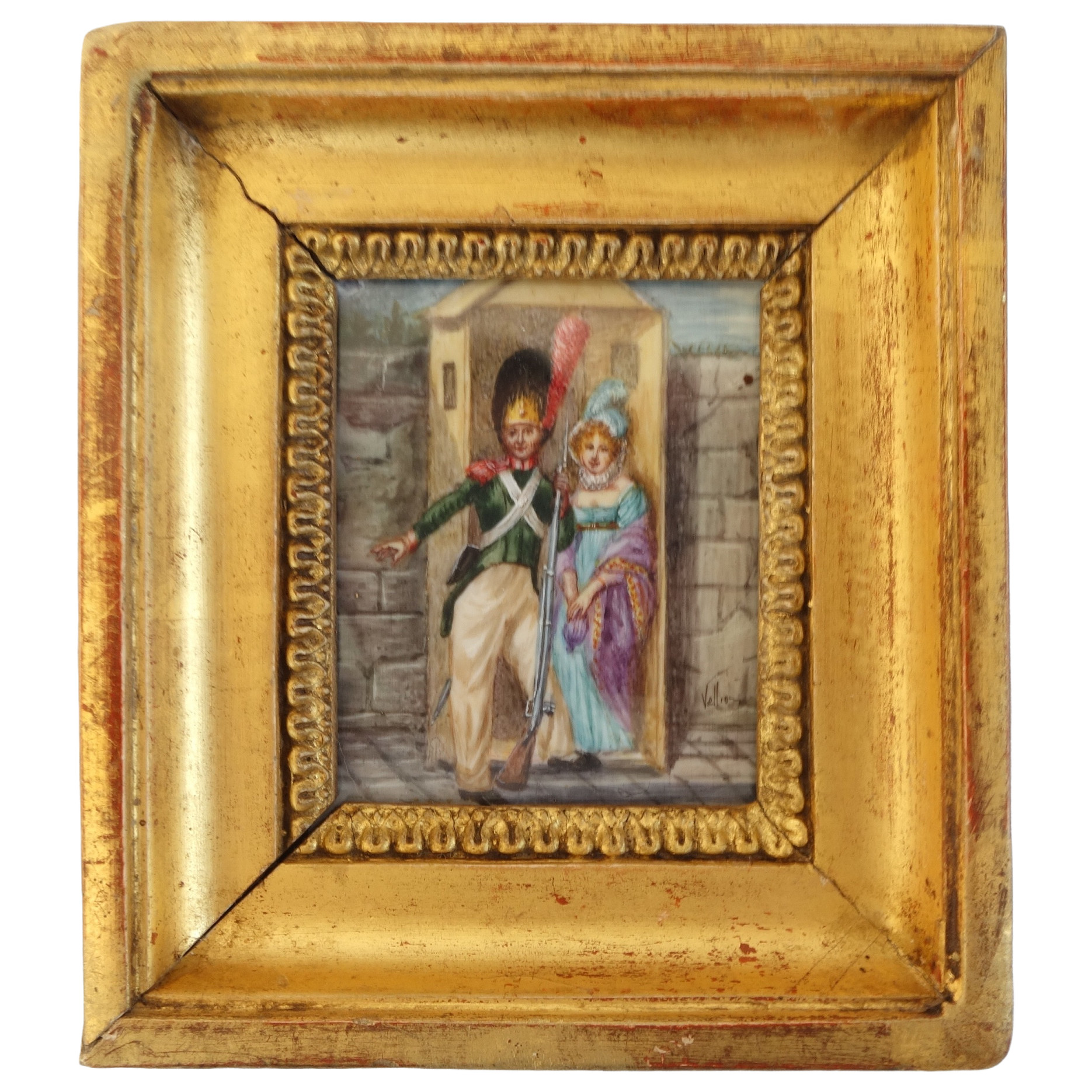 Tableau miniature - le grenadier sentinelle et la belle - gouache, début XIXe siècle