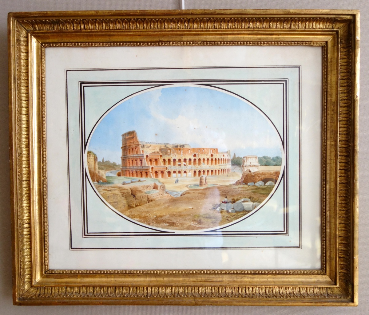 Détail — Victor-Jean Nicolle : vue du Colisée à Rome - dessin à l'aquarelle fin XVIIIe siècle