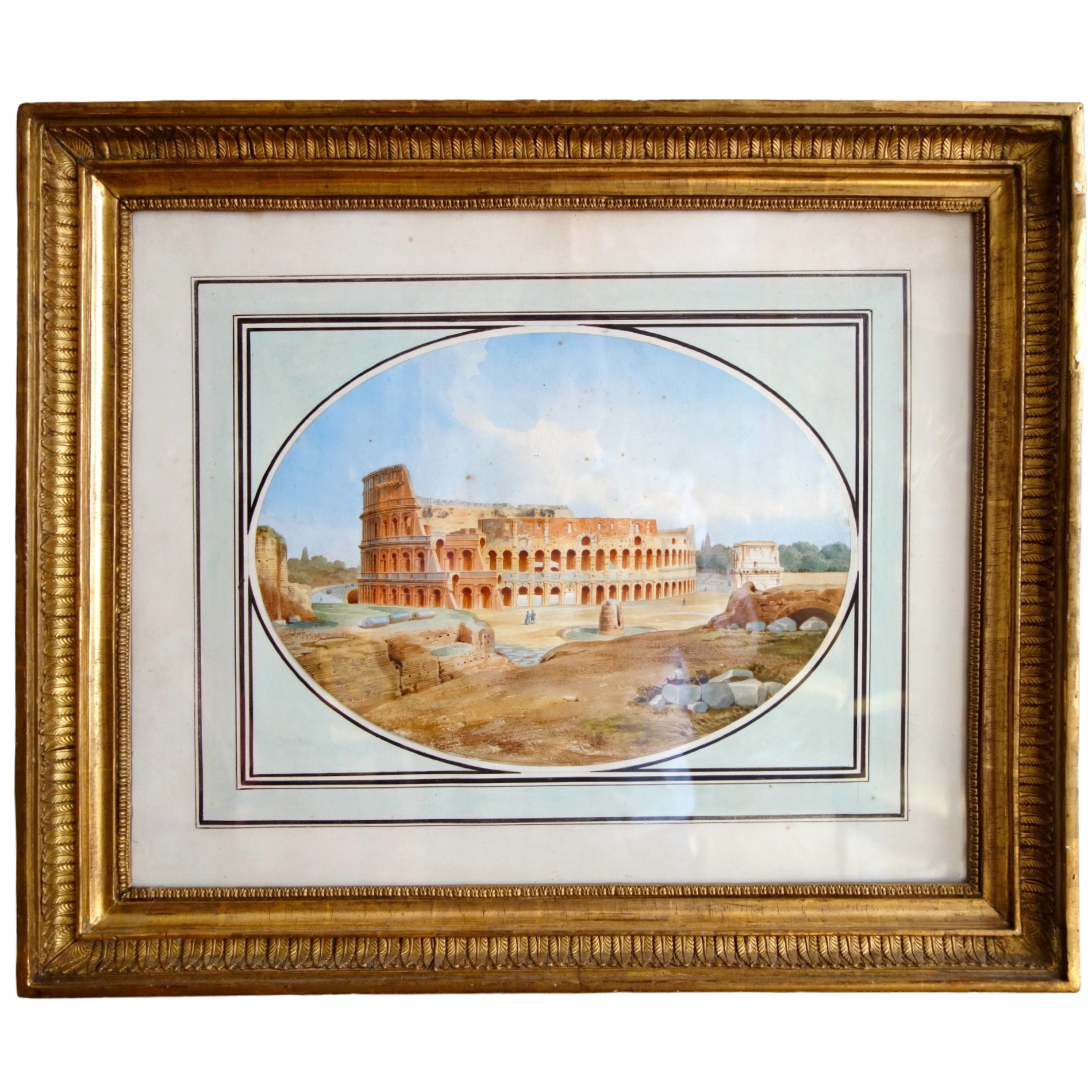 Victor-Jean Nicolle : vue du Colisée à Rome - dessin à l'aquarelle fin XVIIIe siècle