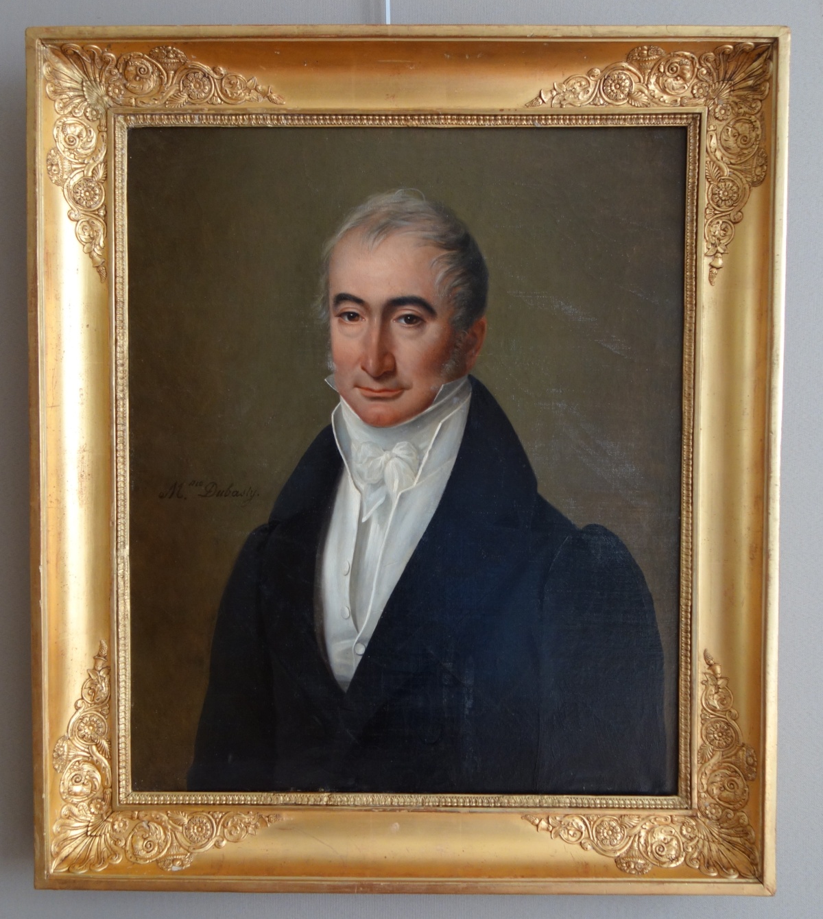Détail — Madame Dubasty : portrait d'homme, notable, d'époque Restauration - signé, huile sur toile