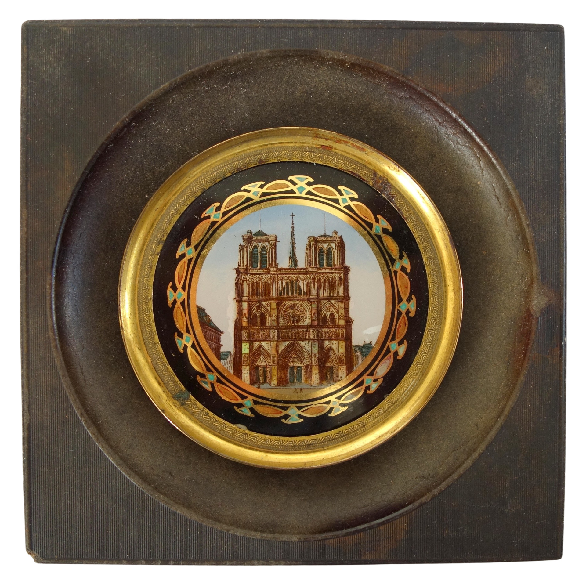 Notre Dame de Paris - miniature en fixé sous verre d'époque Napoléon III