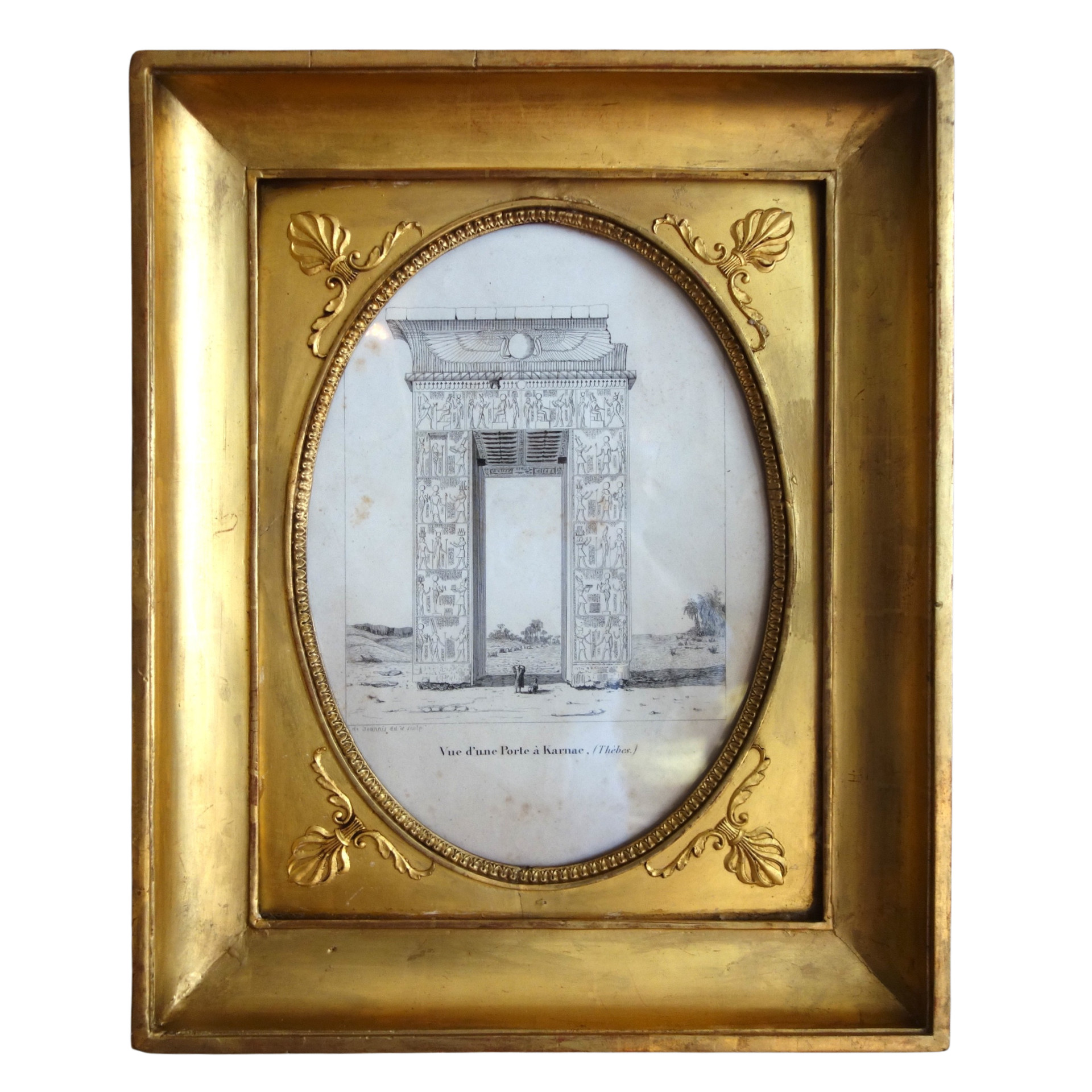Karnac temple engraving by Leon de Joannis, gold leaf gilt wood frame