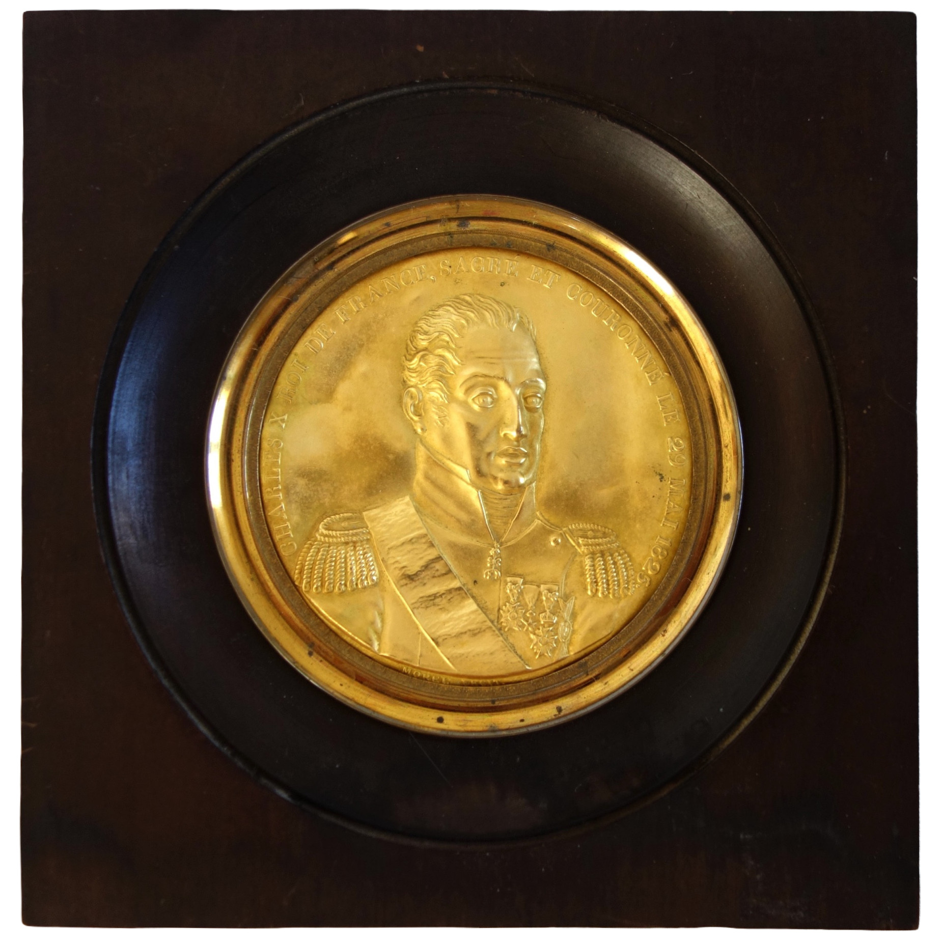 Miniature gilt brass portrait of King Charles X, early 19th century